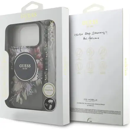 Guess IML Flowers Strap MagSafe kryt iPhone 17 Pro černý