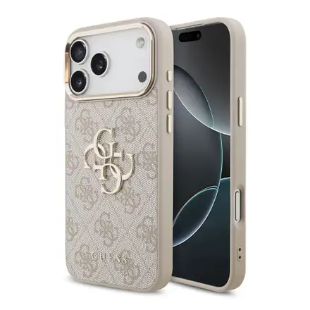 Guess PU Leather 4G Metal Logo Gold Frame kryt iPhone 18 Pro Max růžový