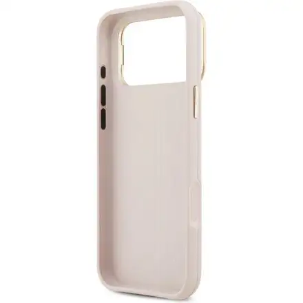 Guess PU Grained 4G Logo Stand Camera Frame kryt iPhone 17 Pro růžový