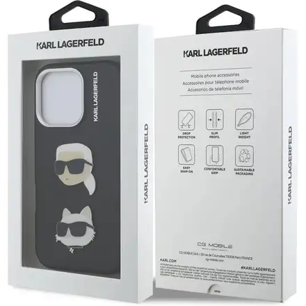 Karl Lagerfeld Grained PU K&CH Heads kryt iPhone 16 Pro Max černý