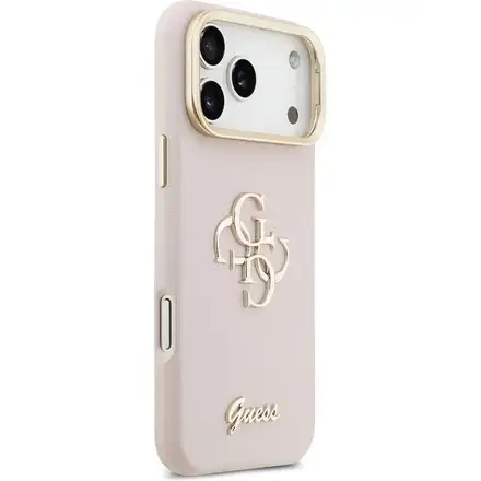 Guess PU Grained 4G Logo Stand Camera Frame kryt iPhone 17 Pro Max růžový