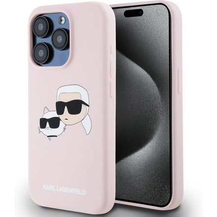 Karl Lagerfeld Liquid Silicone Double Heads MagSafe kryt iPhone 15 Pro růžový
