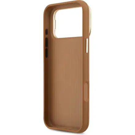 Guess PU Grained 4G Logo Stand Camera Frame kryt iPhone 17 Pro hnědý