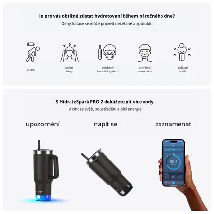 HidrateSpark PRO 2 - chytrý termohrnek, 887 ml, černý