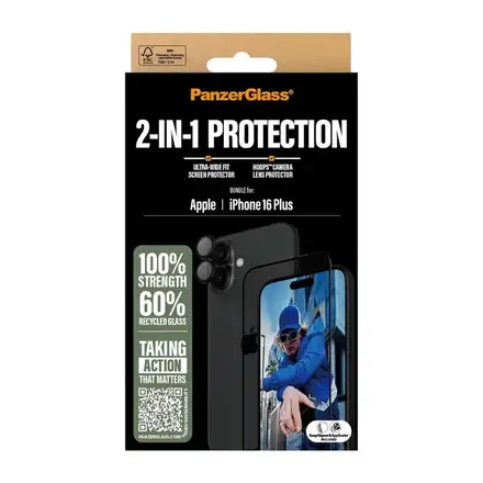 PanzerGlass ochranné sklo UWF + Hoops Bundle pro iPhone 16 Plus - Black Frame