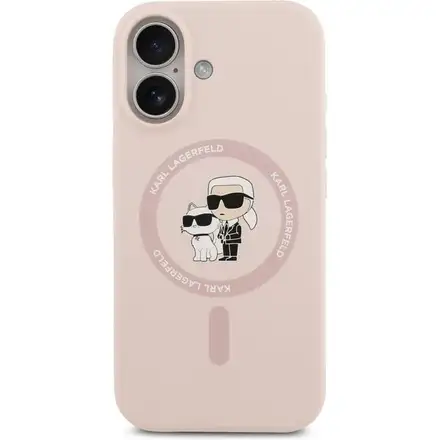 Karl Lagerfeld Liquid Silicone Karl and Choupette MagSafe kryt iPhone 17 růžový