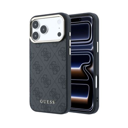Guess PU Leather 4G Gold Frame MagSafe kryt iPhone 18 Pro černý