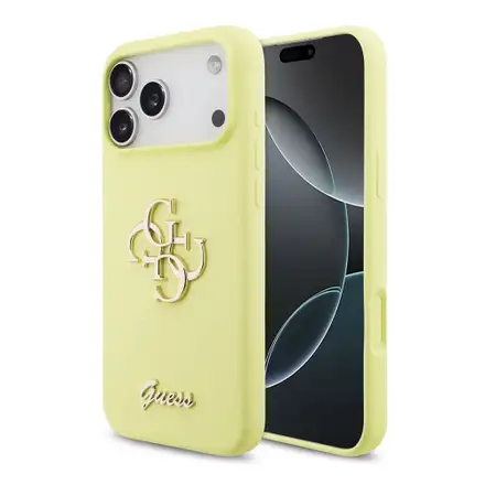 Guess Liquid Silicone 4G Metal Logo kryt iPhone 17 Pro Max žlutý