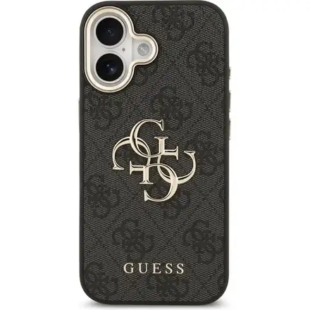Guess PU Leather 4G Metal Logo Gold Frame kryt iPhone 17 černý