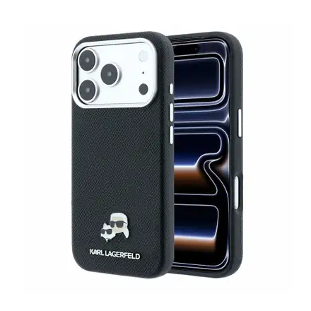 Karl Lagerfeld PU Grained Semi Wrap K&CH Heads Magsafe kryt iPhone 18 Pro černý
