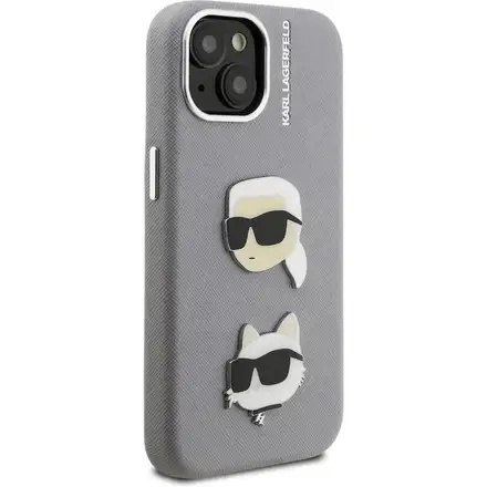 Karl Lagerfeld Grained PU K&CH Heads kryt iPhone 15 šedý