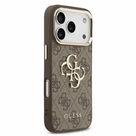 Guess PU 4G Metal Logo Strap kryt iPhone 18 Pro Max hnědý