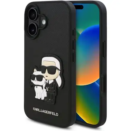 Karl Lagerfeld PU Saffiano Karl and Choupette kryt iPhone 16 černý