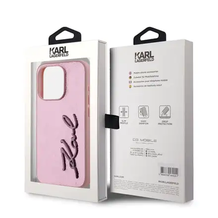 Karl Lagerfeld Wrinkled PU Signature Logo kryt iPhone 15 Pro Max růžový