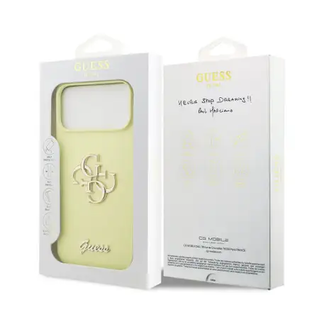 Guess Liquid Silicone 4G Metal Logo kryt iPhone 17 Pro Max žlutý