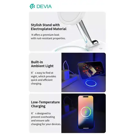 Devia Extreme Speed Series 3 in 1 Magnetic Bracket Wireless Charger - White