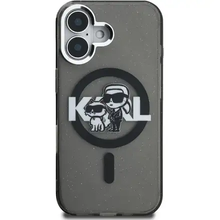 Karl Lagerfeld IML Glitter Karl and Choupette Sketch MagSafe kryt iPhone 16 černý