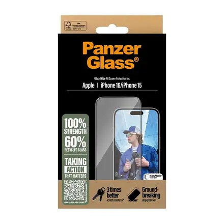 PanzerGlass ochranné sklo UWF pro iPhone 16/15-Black Frame