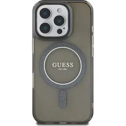 Guess IML Glitter Ring MagSafe kryt iPhone 16 Pro Max černý