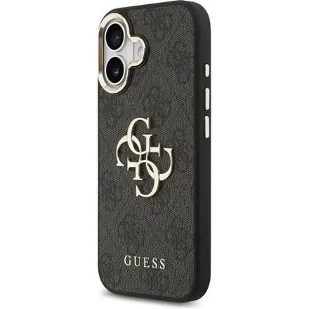 Guess PU Leather 4G Metal Logo Gold Frame kryt iPhone 17 černý