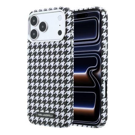 Karl Lagerfeld PU Houndstooth Resin Plate MagSafe kryt iPhone 17 Pro Max černý