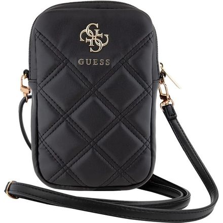 Guess PU Quilted 4G Metal Logo Brašna na Telefon se zipem černá