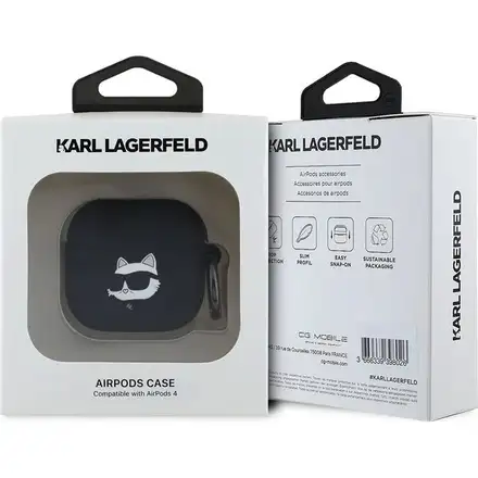 Karl Lagerfeld 3D Logo NFT Choupette Head Silikonové Pouzdro pro AirPods 4 černé