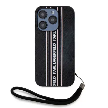 Karl Lagerfeld PU Saffiano Athleisure Stripe and Strap kryt iPhone 15 Pro Max černá