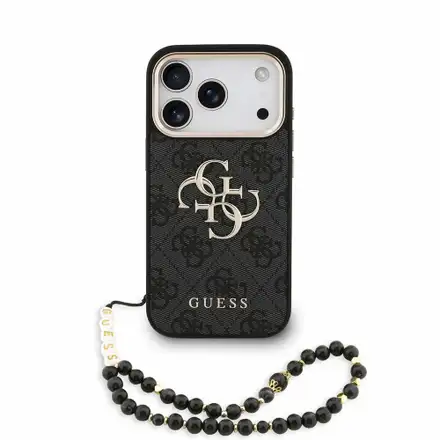 Guess PU 4G Metal Logo Strap kryt iPhone 18 Pro černý