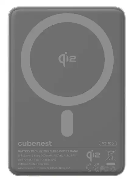 Cubenest Qi2 Magnetic Wireless SlimDual PowerBank 5000 mAh SQ1B3D - stříbrná