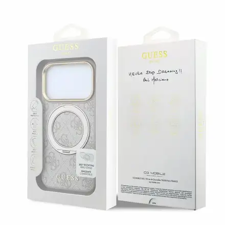 Guess PU 4G Ring Stand MagSafe kryt iPhone 18 Pro Max růžový