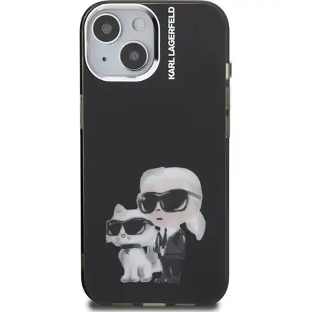 Karl Lagerfeld IML Aquarelle Karl and Choupette kryt iPhone 15 černý