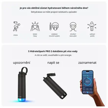HidrateSpark PRO 2 - chytrá lahev s brčkem, 621 ml, černá
