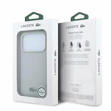 Lacoste PVC Iconic Petit Pique Metal MagSafe kryt iPhone 18 Pro šedý