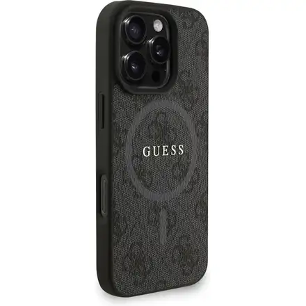 Guess PU Leather 4G Colored Ring Strap MagSafe kryt iPhone 16 Pro Max černý