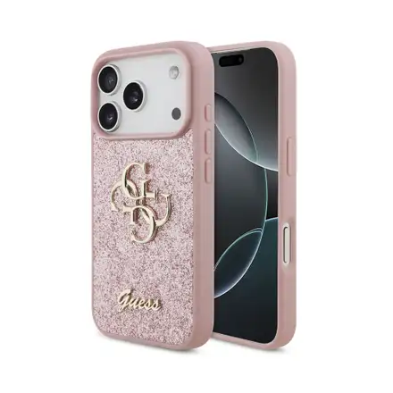 Guess PU Fixed Glitter 4G Metal Logo kryt iPhone 18 Pro růžový