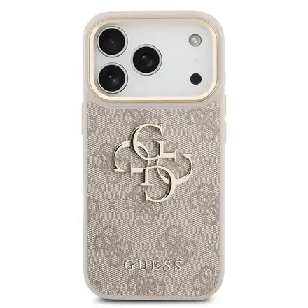 Guess PU Leather 4G Metal Logo Gold Frame kryt iPhone 18 Pro růžový
