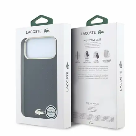 Lacoste PU Leather Champs Elysees Gold Logo MagSafe kryt iPhone 18 Pro Max černý