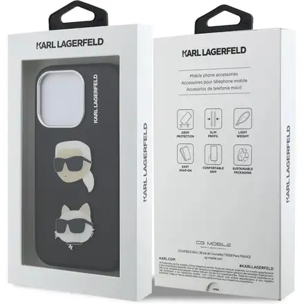 Karl Lagerfeld Grained PU K&CH Heads kryt iPhone 15 Pro Max černý