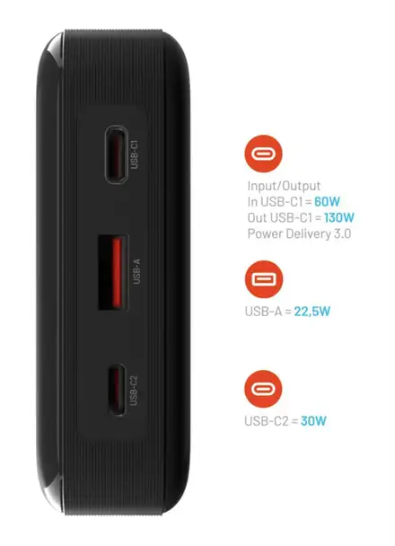 FIXED powerbanka Zen 20 Pro s LCD displejem a výstupem 130W, 20000 mAh, černá