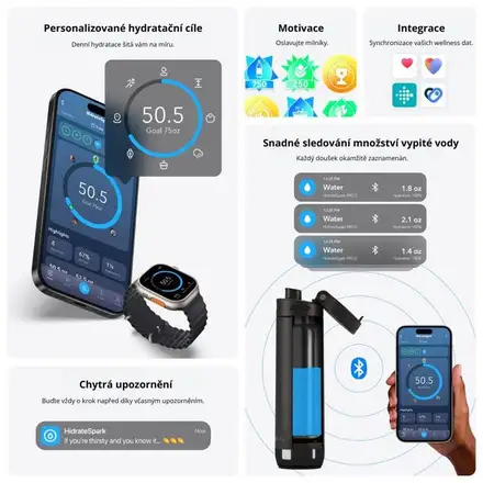 HidrateSpark PRO 2 - chytrá lahev s brčkem, 621 ml, černá