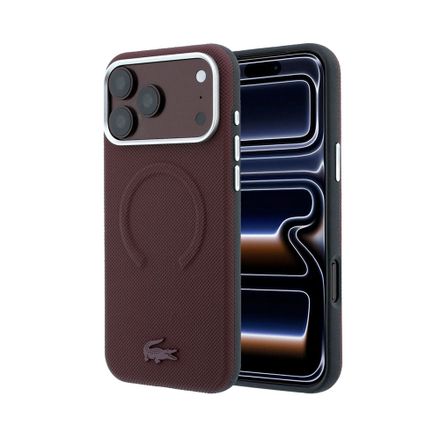 Lacoste PVC Petit Pique Semi Wrap Embossed MagSafe kryt iPhone 18 Pro burgundy