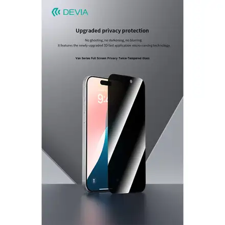 Devia ochranné sklo Van Series Privacy pro iPhone 16/15 - Black Frame