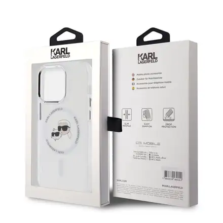Karl Lagerfeld IML K&CH Heads Metal Frame MagSafe kryt iPhone 15 Pro průhledná