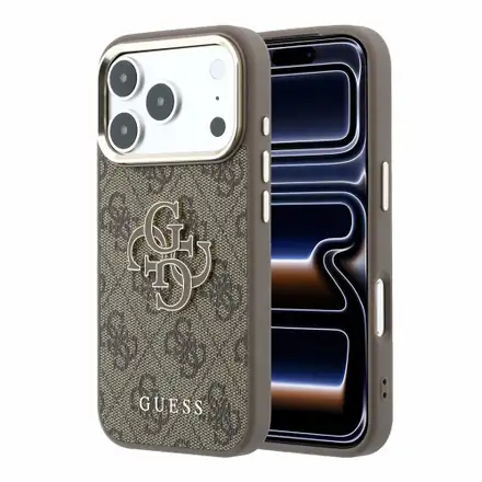 Guess PU 4G Resin Metal Logo kryt iPhone 18 Pro Max hnědý