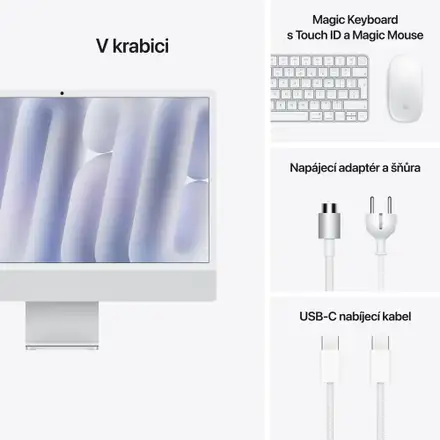 iMac 24" 4.5K Apple M4 10-core CPU 10-core GPU 16GB 256GB Stříbrný CZ (sklo s nanotexturou)