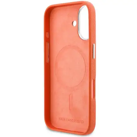 Karl Lagerfeld PU Karl and Choupette Heads Pins MagSafe kryt iPhone 17 oranžový