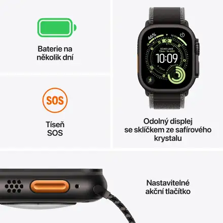 Apple Watch Ultra 3 GPS + Cellular 49mm Přírodní titan se světle modrým alpským tahem - Střední
