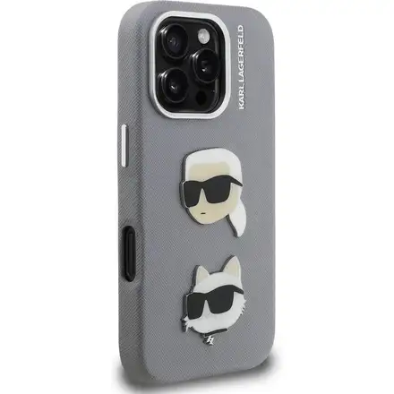 Karl Lagerfeld Grained PU K&CH Heads kryt iPhone 16 Pro šedá