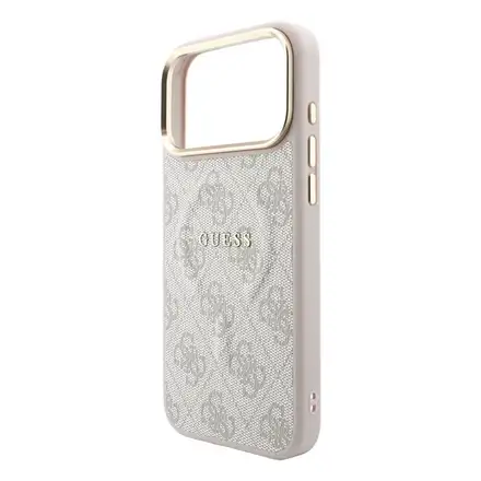 Guess PU Leather 4G Gold Frame Embossed MagSafe kryt iPhone 18 Pro růžový